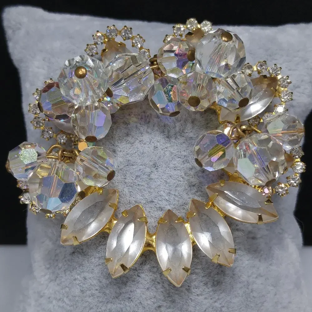Vintage Juliana Clear Beaded Brooch, D & E Reference #7518, Gold Plated, 1960s